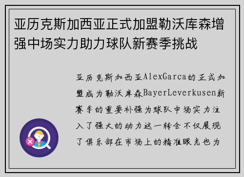 亚历克斯加西亚正式加盟勒沃库森增强中场实力助力球队新赛季挑战 亚历克斯加西亚正式加盟勒沃库森增强中场实力助力球队新赛季挑战